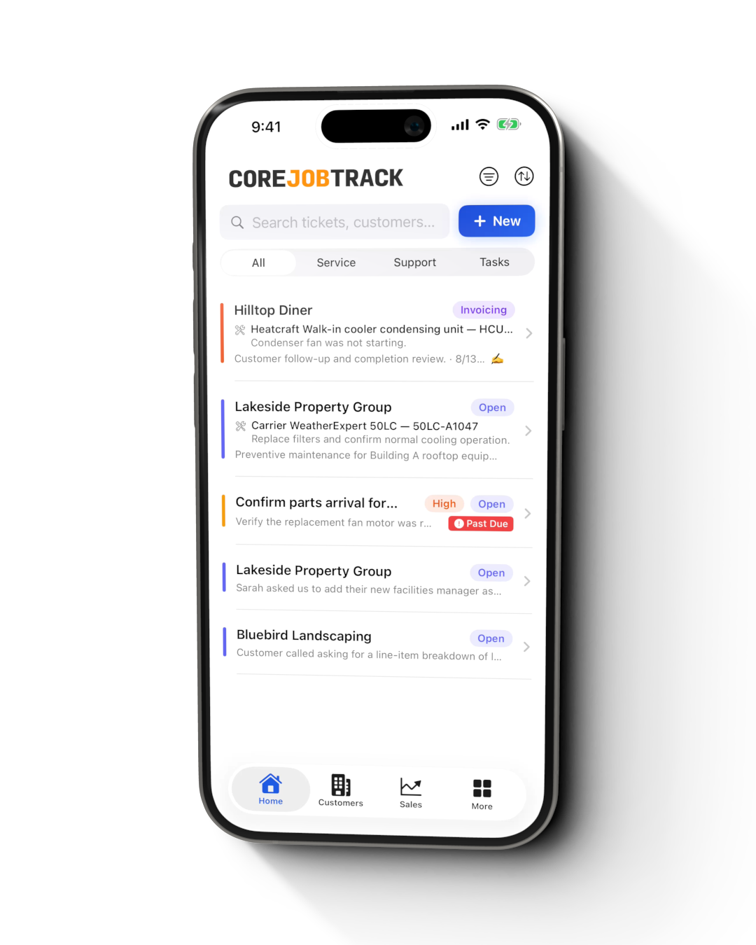 CoreJobTrack mobile field dashboard