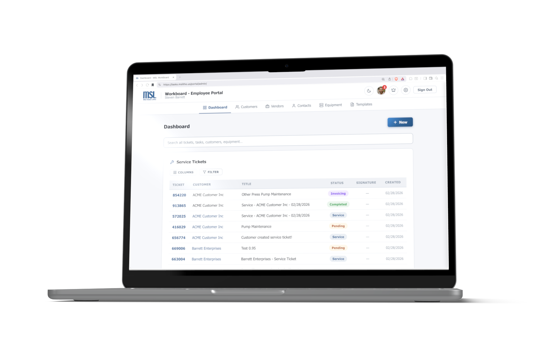 CoreJobTrack web dashboard on laptop